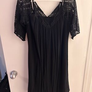 Black Lace-Trim Cold-Shoulder Camisole Dress